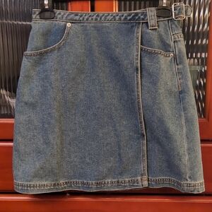 BDG Blue Denim Mini Skirt with Buckle Detail